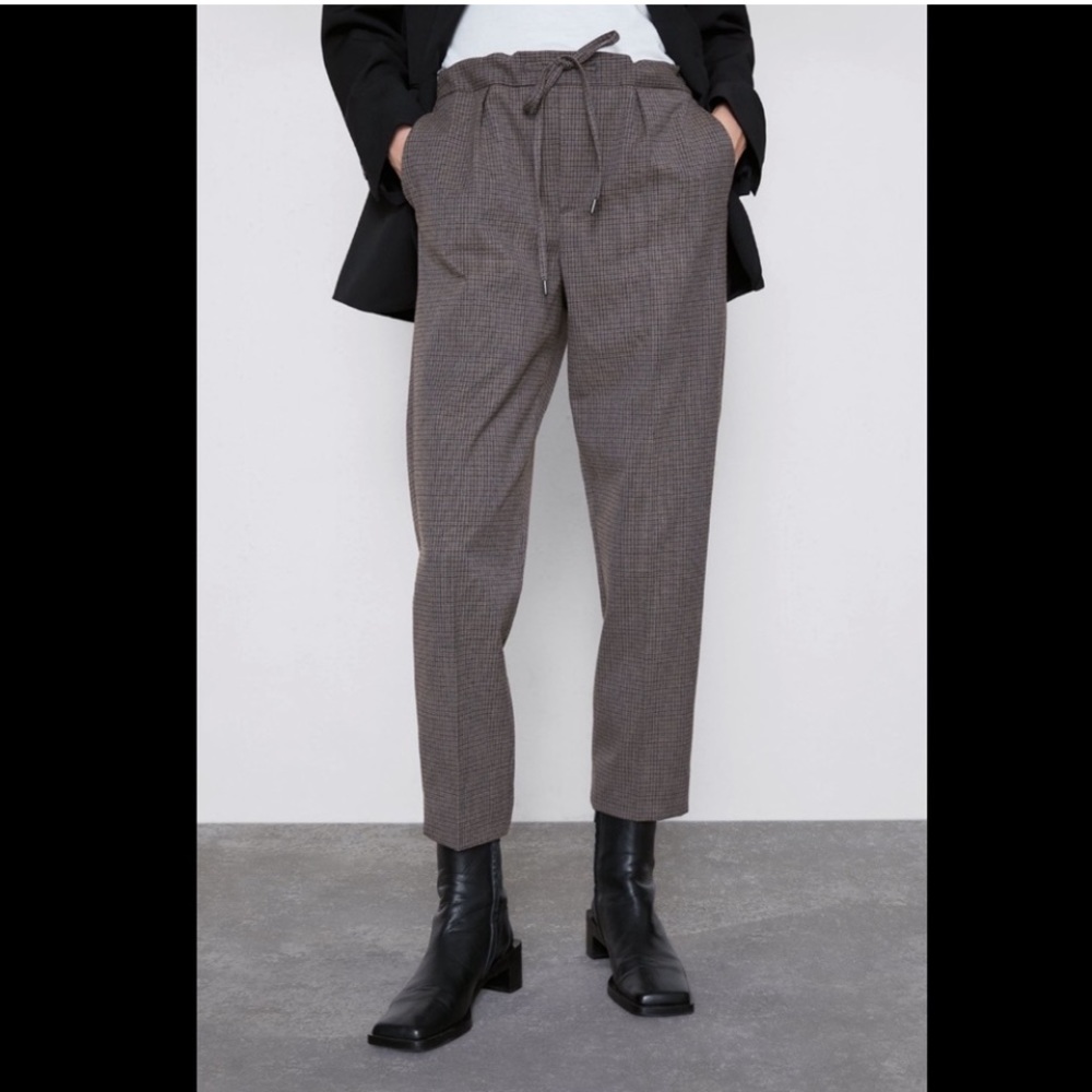 Zara the easy pant plaid drawstring trouser size 6